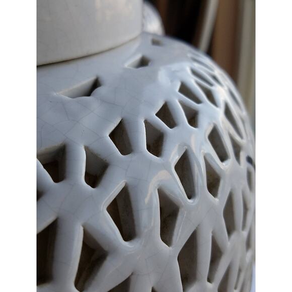 Chinese Porcelain Cherry Blossom Blanc de Chine Pierced Table Lamp Base - Picture 6 of 10